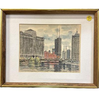 CHICAGO ARCHITECTURAL LITHO WITH WATERCOLOR