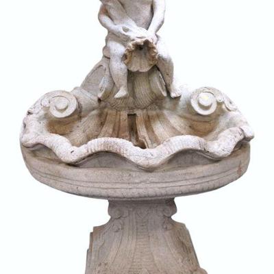 BOY ON SHELL CAST STONE FOUNTAIN 5 FT