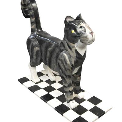 LARGE JUDY RAND WHIMSICAL WOOD FOLK ART CAT