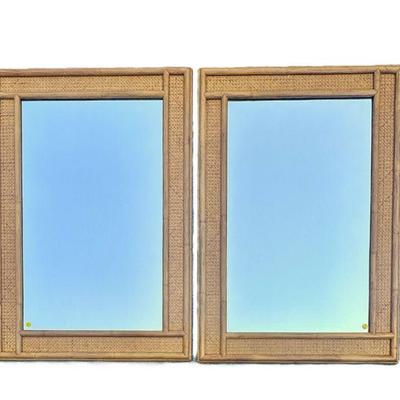 MATCHED PAIR MCM MCGUIRE BAMBOO & RATTAN WALL MIRRORS