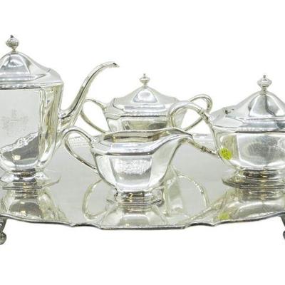 4 PC STERLING TEA SERVICE GRAFF, WASHBOURNE, DUNN W TRAY