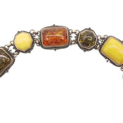 VINTAGE STERLING SILVER AMBER BRACELET