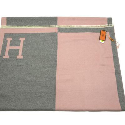 LONG PINK & GRAY CASHMERE & SILK PASHMINA SCARF / WRAP