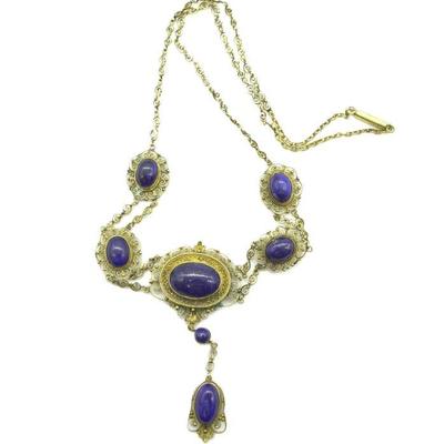 ANTIQUE ITALIAN FILIGREE SODALITE NECKLACE