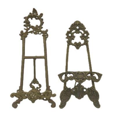 PAIR BRASS ORNATE TABLETOP EASELS