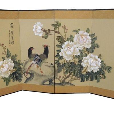 JAPANESE 4 PANEL HAND PAINTED BYOBU SCREEN