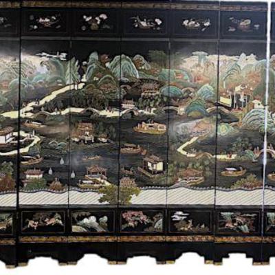 Sale Photo Thumbnail #142: MONUMENTAL QING 12 PANEL CHINESE COROMANDEL SCREEN