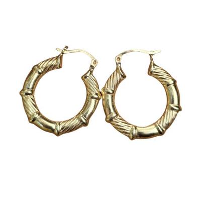 14k YELLOW GOLD BAMBOO HOOP EARRINGS