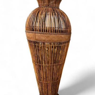 MONUMENTAL 6 FT MCM HANDCRAFTED BAMBOO, BRASS, CANE