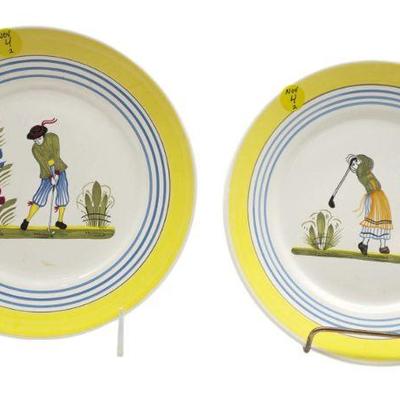 2 SCARCE HENRIOT QUIMPER FAIENCE GOLF COLLECTION PLATES