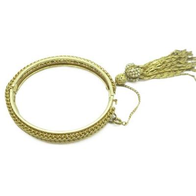 VINTAGE MIRIAM HASKELL HINGED BANGLE BRACELET TASSEL