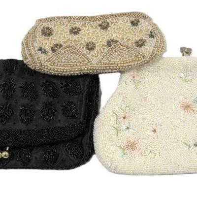 LOT VINTAGE HAND BEADED EVENING CLUTCHES - 3 PIECES