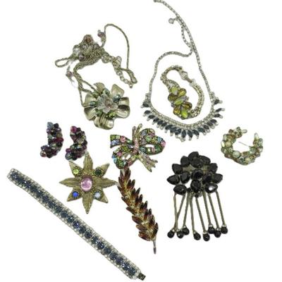 10 pc VINTAGE ESTATE RHINESTONE JEWELRY