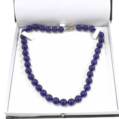 LAPIS LAZULI BEADED NECKLACE STERLING CLASP