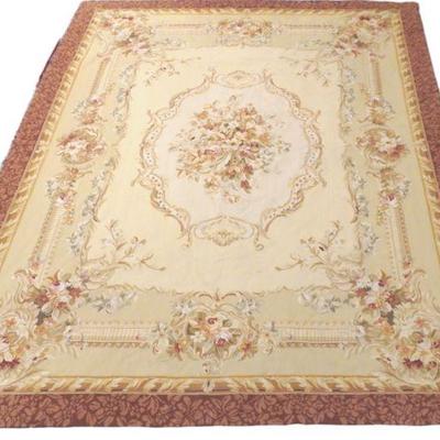 LARGE AUBUSSON HAND KNOTTED WOOL AREA RUG