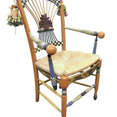 MACKENZIE CHILDS PAINTED FLORAL BASKET CHAIR
