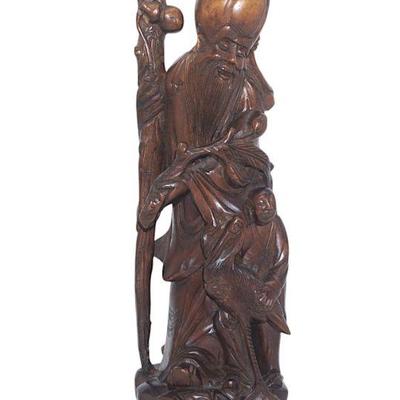 Sale Photo Thumbnail #199: CHINESE CARVED ROSEWOOD FIGURE SHOUXING