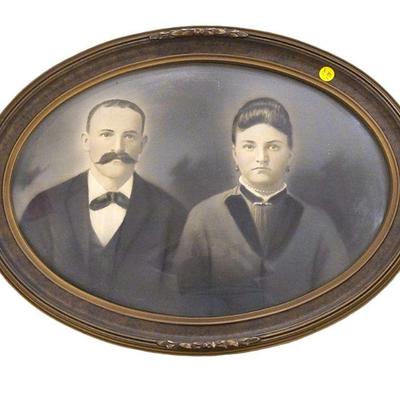 ANTIQUE HAND COLORED PHOTO IN BUBBLE GLASS FRAME