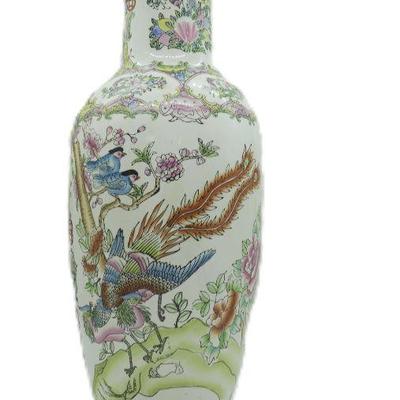 TALL CHINESE ROSE MEDALLION BALUSTER FLOOR VASE