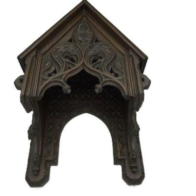 HAND CARVED FRENCH GOTHIC WALNUT SHRINE