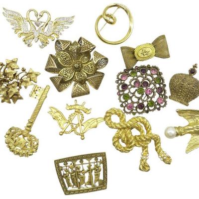12 VINTAGE DESIGNER AND COSTUME BROOCHES