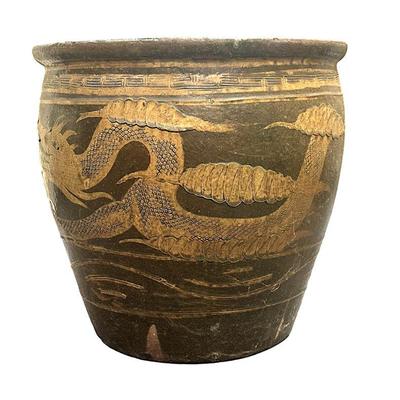 ANTIQUE LARGE CHINESE DRAGON "EGG POT" PLANTER