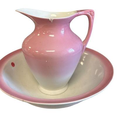 ART DECO PINK AND WHITE BASIN AND PITCHER SET