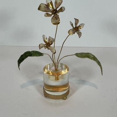 Designer Lucite Flower Pot W/ Flower