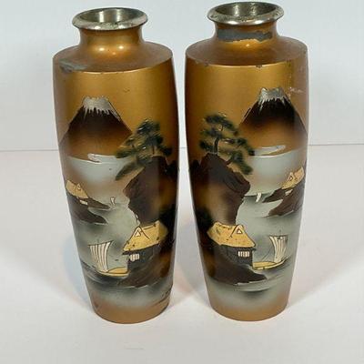 Vintage Japanese Metal Enamel vases