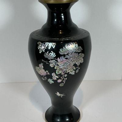 vinatae enamel over brass vase 