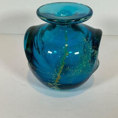 Mdina Art Glass Turquoise/Gold vase