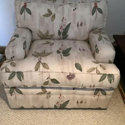 SOLD-$145 upholstered chair by Workbench 32"H 36"L 36"depth