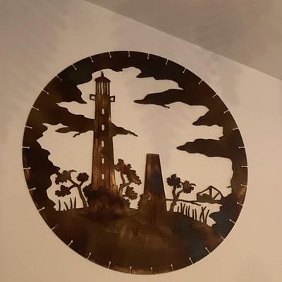 SOLD-$125 Thomas Smoak round metal lighthouse 26" diameter
