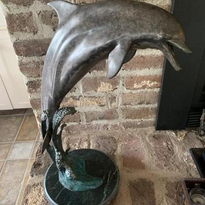 $1295 Bronze Dolphin Sculpture by Dean Shipston "Taking Flight" 78/250, 27"H 18"L 12"W