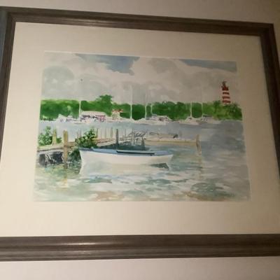$125 W. Jameson artist lighthouse, boat, dock 20"H 23"W 