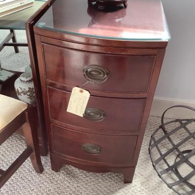 $68 dovetail nightstand 28"H 15"L 18"depth-as is chip in glass
