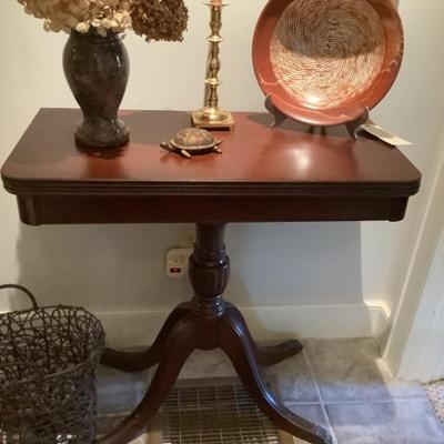 $175 wooden card table with brass claw feet 30"square when open 15" as shown 39"H