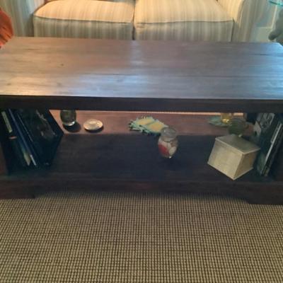 $150 wooden two tier coffee table 18"H 48"L 23"W 