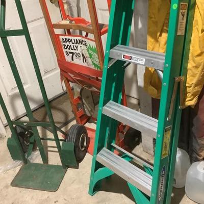 Hand trucks and ladder