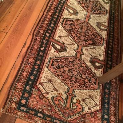 $450 antique hand knotted Persian rug 175"L 