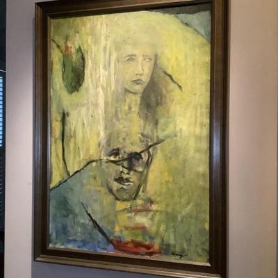 $195 Gerg artist with faces oil 36"H 26"W