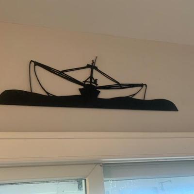 SOLD-$95 Thomas Smoak Lowcountry artist metal boat 12"H 32"L 