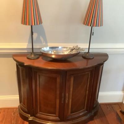 $165 Demilune wooden accent table 25"H 40"L 13.5"depth