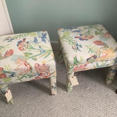 SOLD $55 for 2 ocean upholstered benches 18"H 19" x 19"