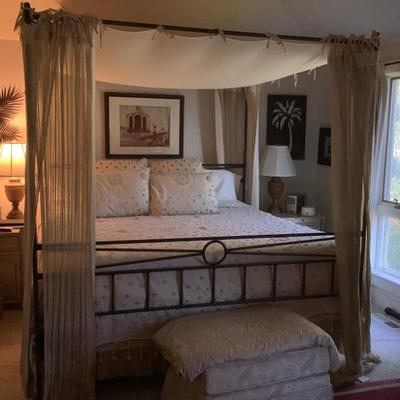 $995 King canopy bed from Ballard designs includes canopy bed top and bedskirt with mattresses 82"H  
