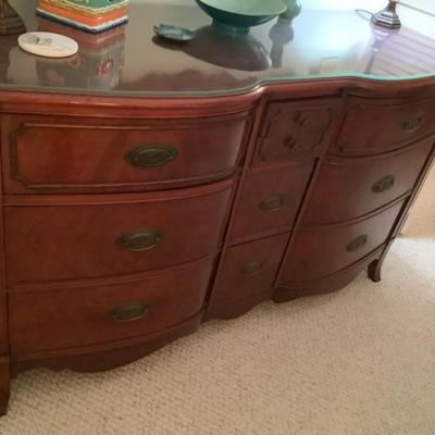 SOLD-$395 Hepplewhite mahogany dresser 34”H 57”L 21” depth