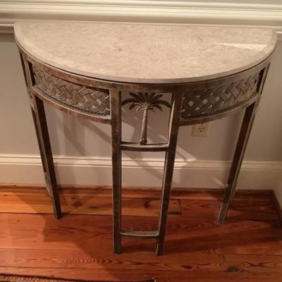 $135 Fossil stone & metal Demilune 30"H 33.5"L 14"depth 