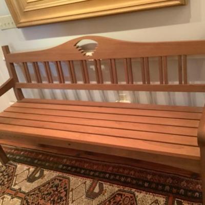 SOLD-$375 long wooden bench 38"H 72"L 21"depth