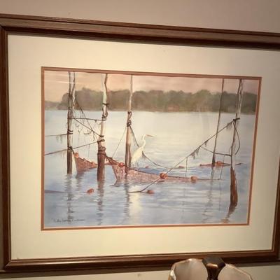 $165 Bettie Bonner Bradshaw egret on net  watercolor  25"H 31"W