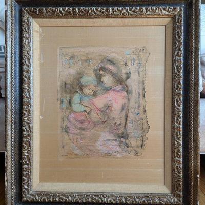 Edna Hibel Painting on Fabric 27x23